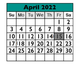 District School Academic Calendar for Chandler Oaks Elementary School for April 2022