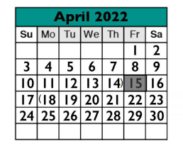 District School Academic Calendar for Live Oak Elementary for April 2022