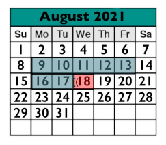 District School Academic Calendar for Wells Branch Elementary for August 2021