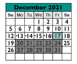 District School Academic Calendar for C D Fulkes Middle School for December 2021