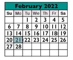 District School Academic Calendar for Deep Wood Elementary for February 2022