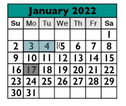 District School Academic Calendar for Success Program East for January 2022