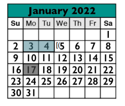 District School Academic Calendar for Goals for January 2022