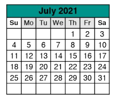 District School Academic Calendar for Williamson Co J J A E P for July 2021