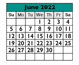 District School Academic Calendar for Canyon Creek Elementary School for June 2022