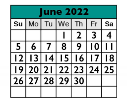 District School Academic Calendar for Williamson Co J J A E P for June 2022