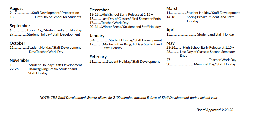 District School Academic Calendar Key for Deerpark Middle
