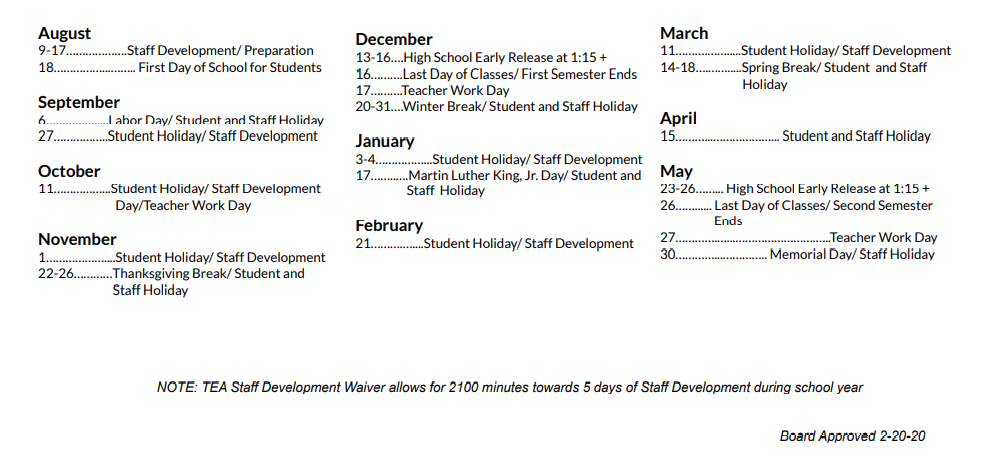 District School Academic Calendar Key for Chandler Oaks Elementary School