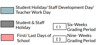 District School Academic Calendar Legend for Stony Point Ninth Grade Campus