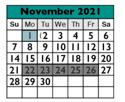 District School Academic Calendar for Stony Point Ninth Grade Campus for November 2021