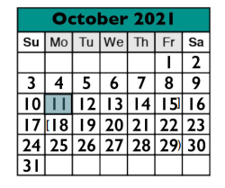 District School Academic Calendar for Cedar Valley Middle for October 2021