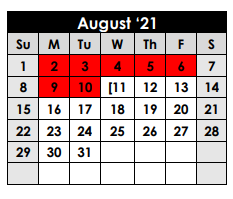 District School Academic Calendar for Rusk Primary for August 2021