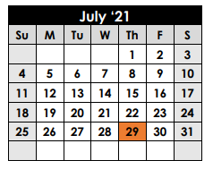 District School Academic Calendar for Rusk Elementary for July 2021