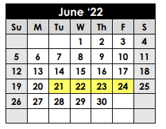 District School Academic Calendar for Rusk High School for June 2022