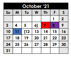 District School Academic Calendar for Rusk Primary for October 2021