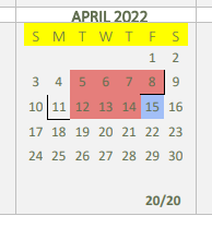 District School Academic Calendar for Sabine High School for April 2022