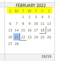 District School Academic Calendar for Sabine High School for February 2022