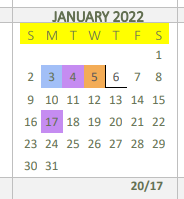 District School Academic Calendar for Sabine High School for January 2022