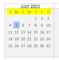 District School Academic Calendar for Sabine High School for July 2021