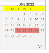 District School Academic Calendar for Sabine Middle for June 2022