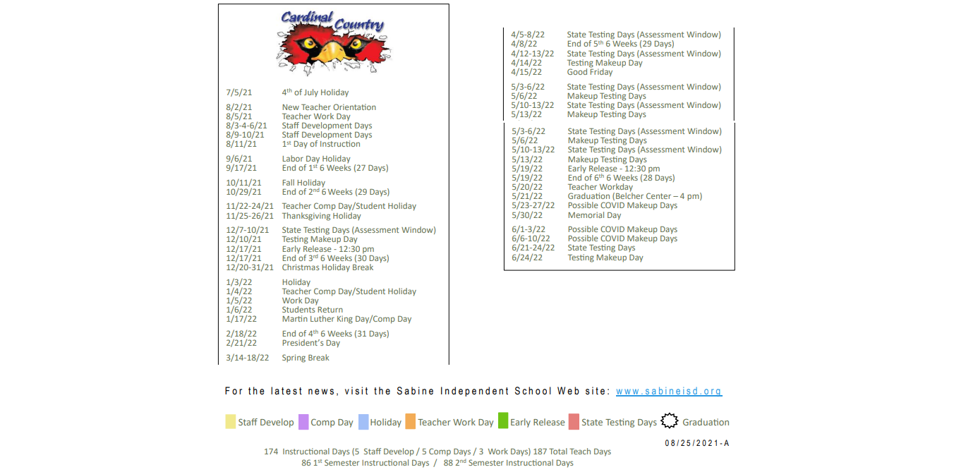 District School Academic Calendar Key for Sabine Elementary