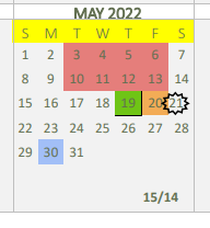 District School Academic Calendar for Elder-coop Alter School for May 2022