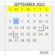 District School Academic Calendar for Sabine High School for September 2021