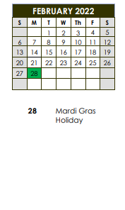 District School Academic Calendar for Port Barre High School for February 2022