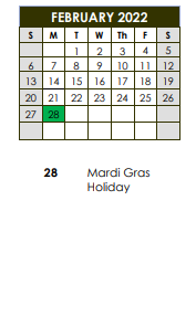 District School Academic Calendar for ST. Landry Accelerated Transition School for February 2022