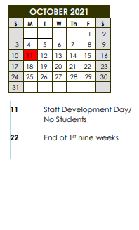 District School Academic Calendar for Morrow Elementary School for October 2021