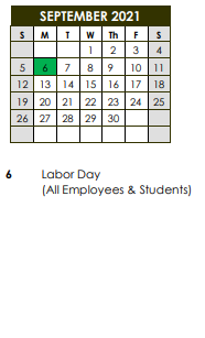 District School Academic Calendar for Port Barre High School for September 2021