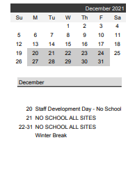 District School Academic Calendar for Four Seasons Elementary for December 2021