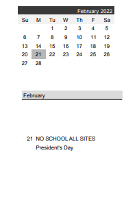 District School Academic Calendar for Area Learning Center Unidale for February 2022