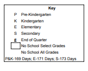 District School Academic Calendar Legend for Calvin Academy