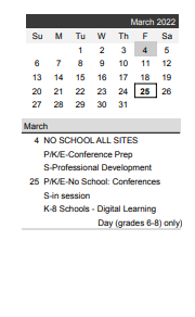 District School Academic Calendar for Highwood Hills Elementary for March 2022