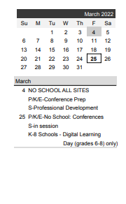 District School Academic Calendar for Adams Magnet Elementary for March 2022