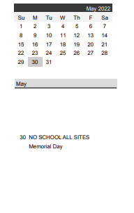 District School Academic Calendar for Crossroads Science Program for May 2022