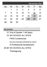 District School Academic Calendar for ST. Anthony Park Elementary for November 2021