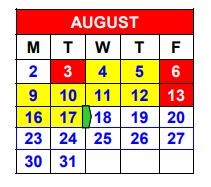 District School Academic Calendar for Salado Intermediate School for August 2021
