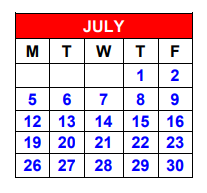 District School Academic Calendar for Bell Co Jjaep for July 2021