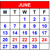 District School Academic Calendar for Thomas Arnold Elementary for June 2022