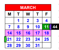 District School Academic Calendar for Bell Co Jjaep for March 2022