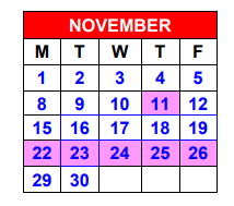 District School Academic Calendar for Bell Co Jjaep for November 2021