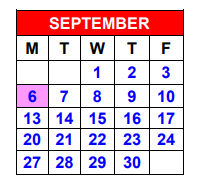 District School Academic Calendar for Bell County Alternative for September 2021