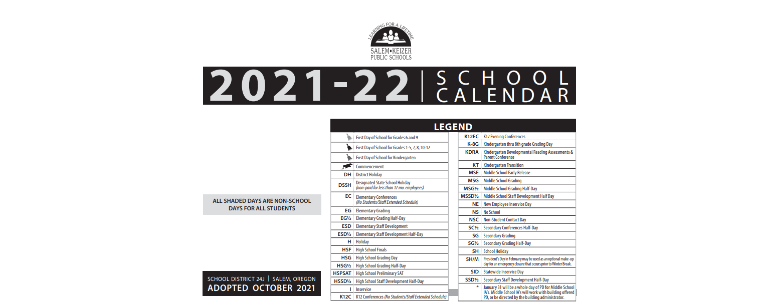 District School Academic Calendar Key for Keizer Elementary School
