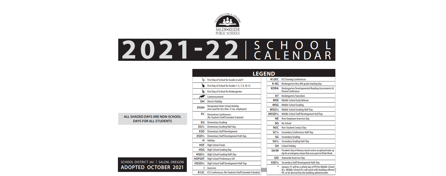 District School Academic Calendar Key for Baker Charter School