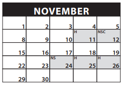 District School Academic Calendar for Howard Street Charter for November 2021