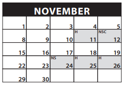 District School Academic Calendar for North Salem High School for November 2021