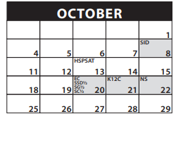 District School Academic Calendar for Wright Elementary School for October 2021