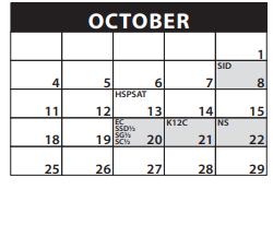 District School Academic Calendar for Kennedy Elementary School for October 2021